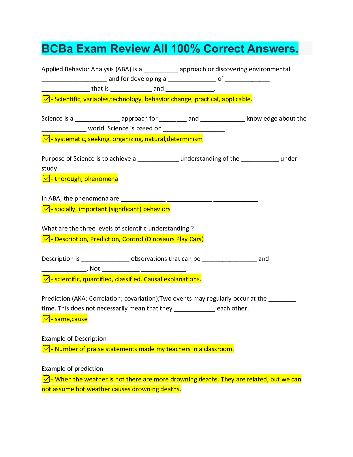 Preview image for BCBA Exam Review All 100% Correct Answers updated 2022